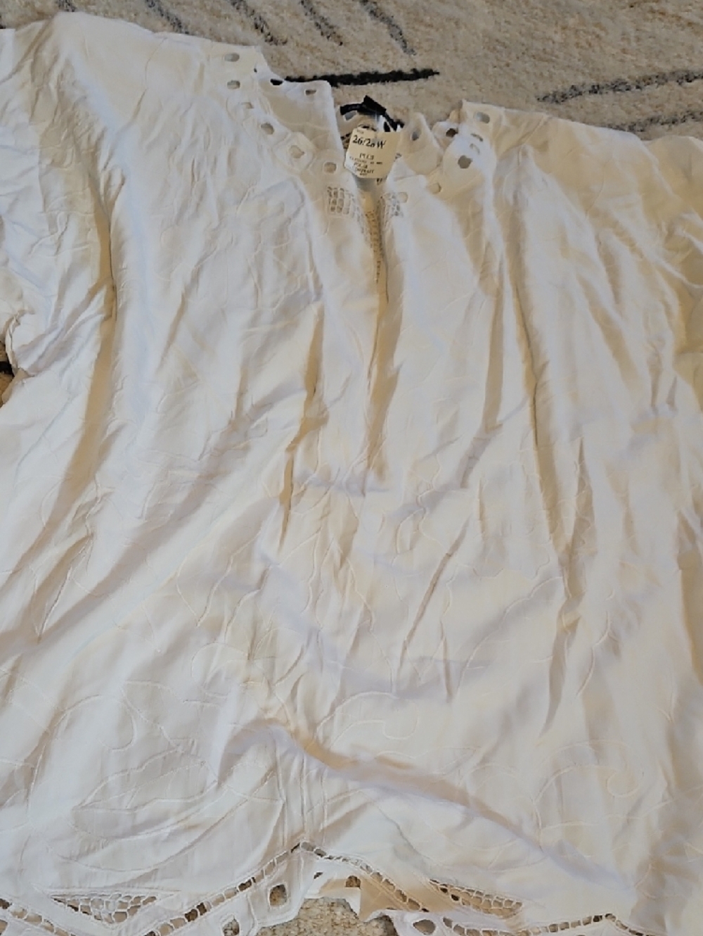 White Eyelet Summer Blouse with Scallop Trim And Matching Skirt - Picture 4 of 7